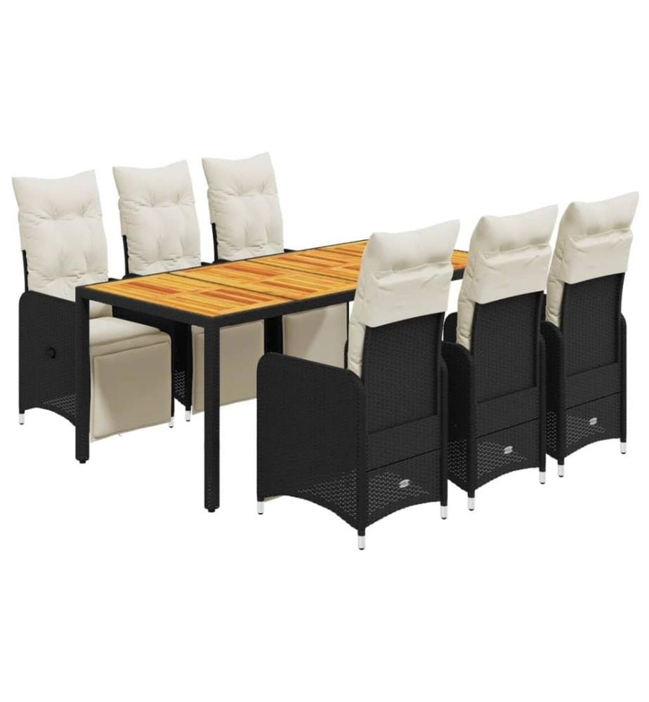 7-tlg. Garten-Bistro-Set mit Kissen Schwarz Poly Rattan