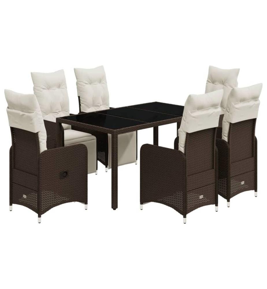 7-tlg. Garten-Bistro-Set mit Kissen Braun Poly Rattan