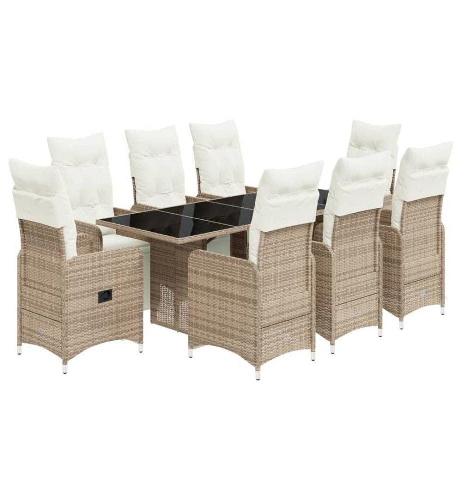 9-tlg. Garten-Bistro-Set mit Kissen Braun Poly Rattan