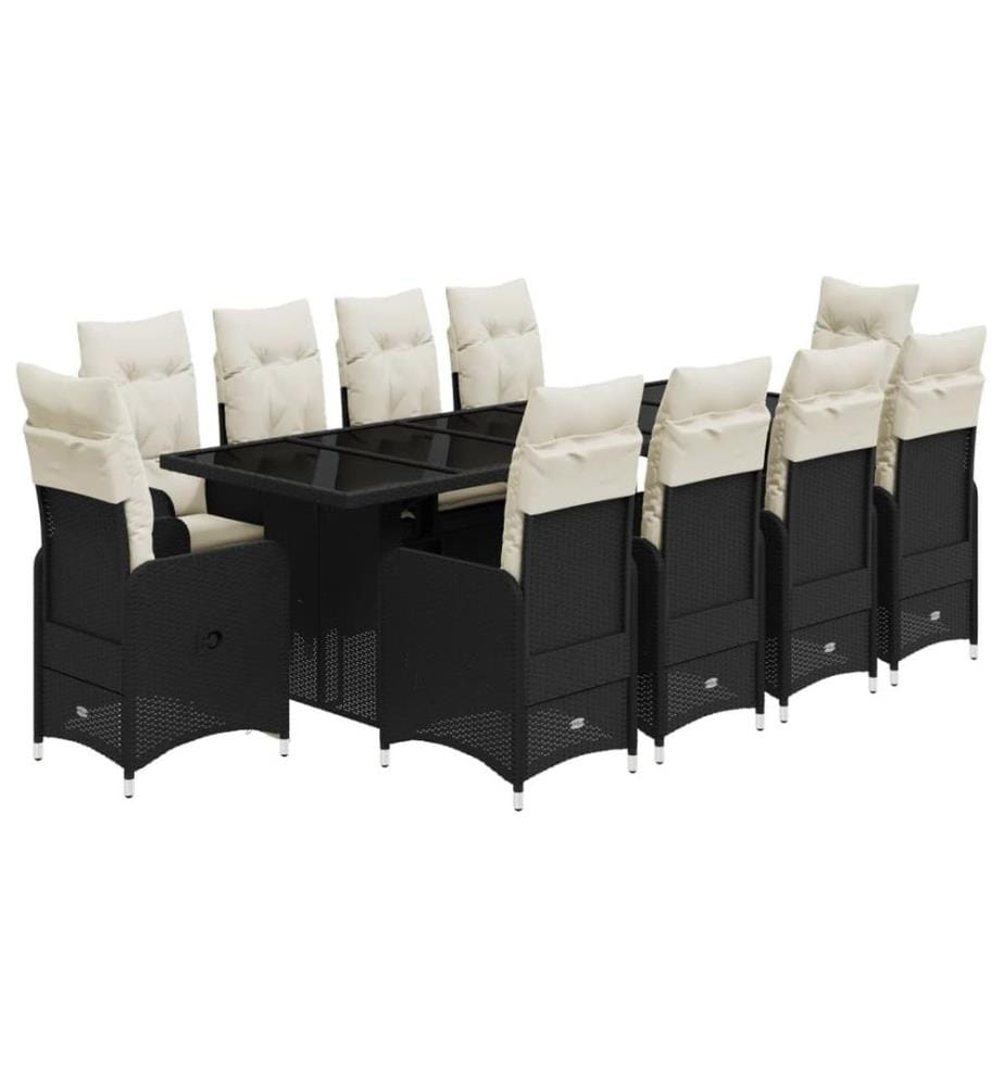 11-tlg. Garten-Bistro-Set mit Kissen Schwarz Poly Rattan