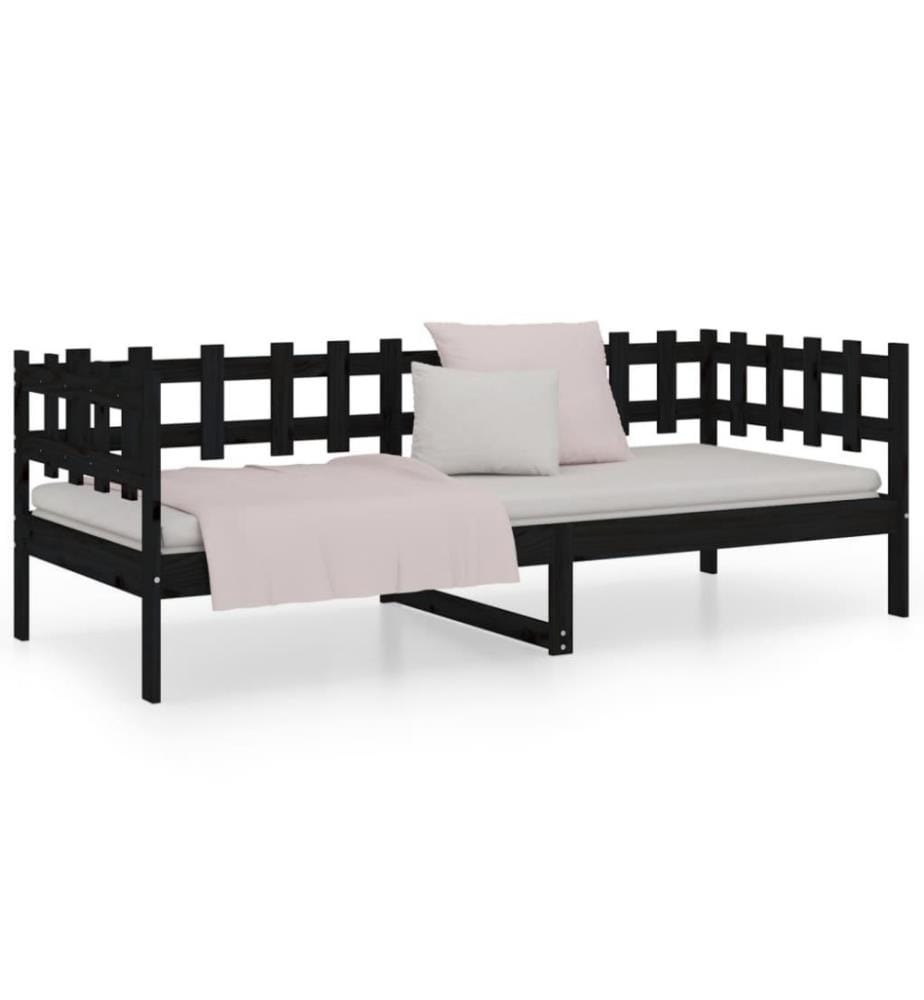 Tagesbett Schwarz 90x200 cm Massivholz Kiefer