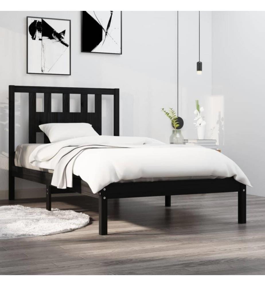Cadre de lit Noir Bois de pin massif 100x200 cm
