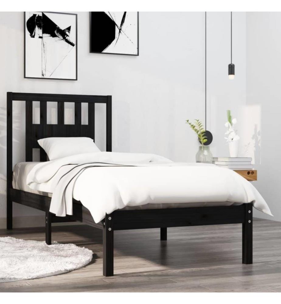 Massivholzbett Schwarz 75x190 cm 2FT6 Small Single