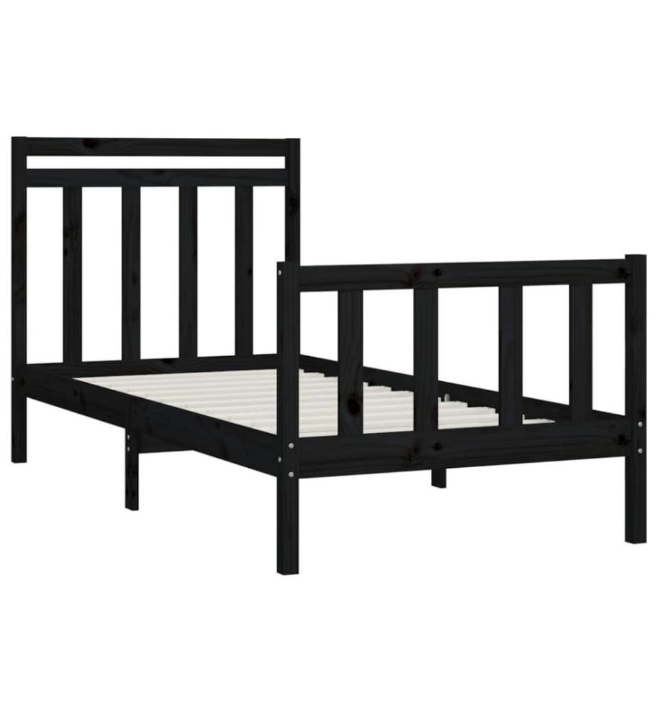 Cadre de lit Noir Bois de pin massif 100x200 cm
