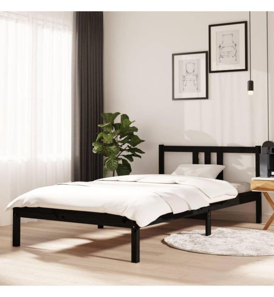 Massivholzbett Schwarz 100x200 cm