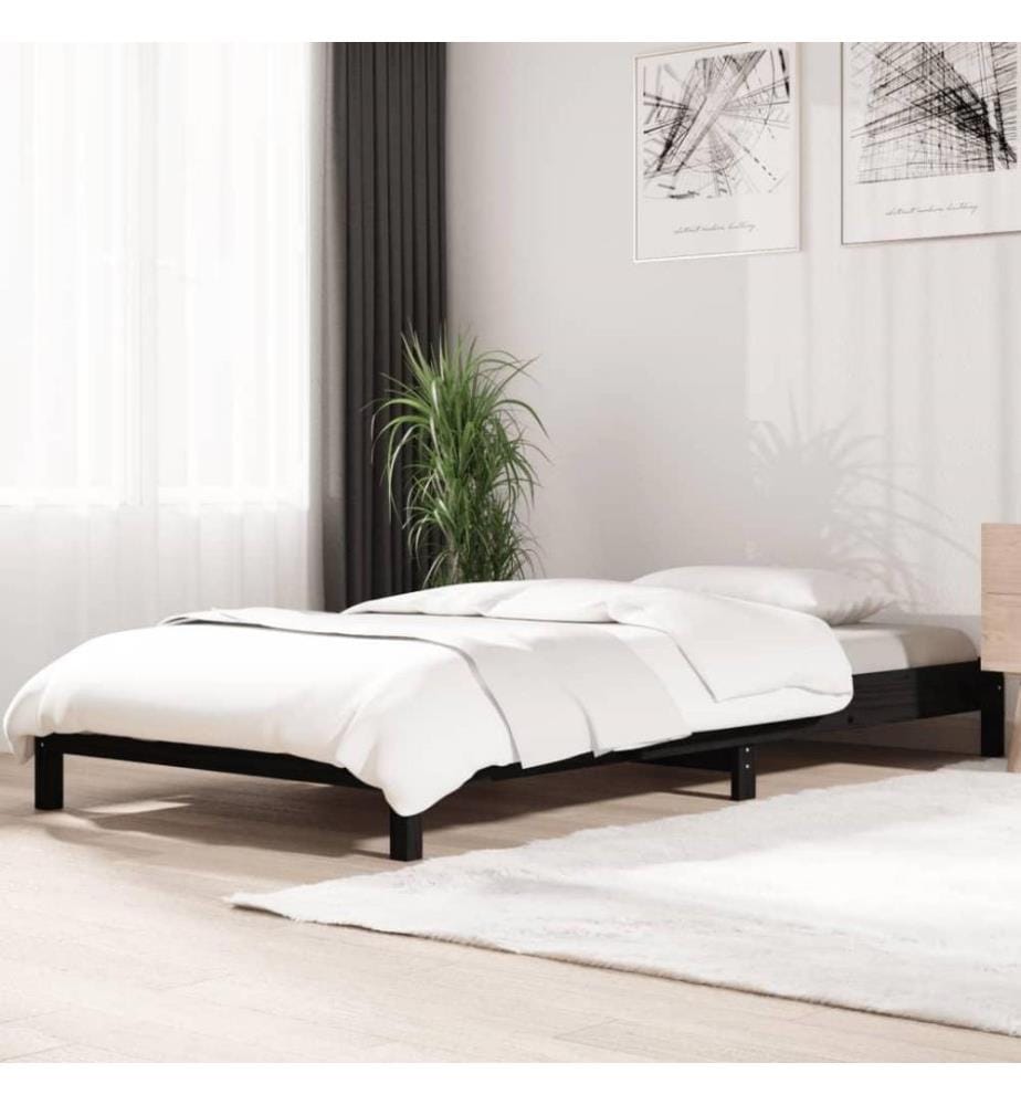 Lit empilable Noir 75x190 cm Bois de pin massif