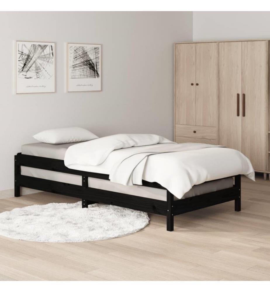 Lit empilable Noir 75x190 cm Bois de pin massif