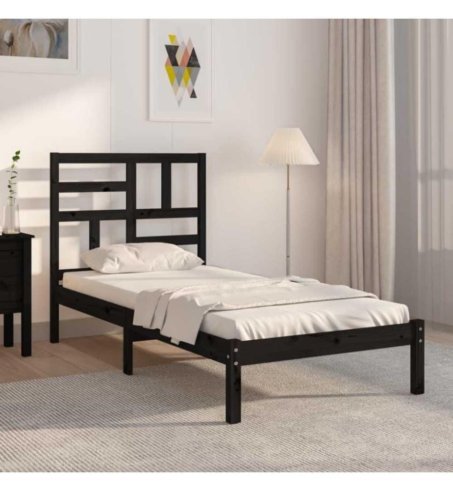 Massivholzbett Schwarz 100x200 cm