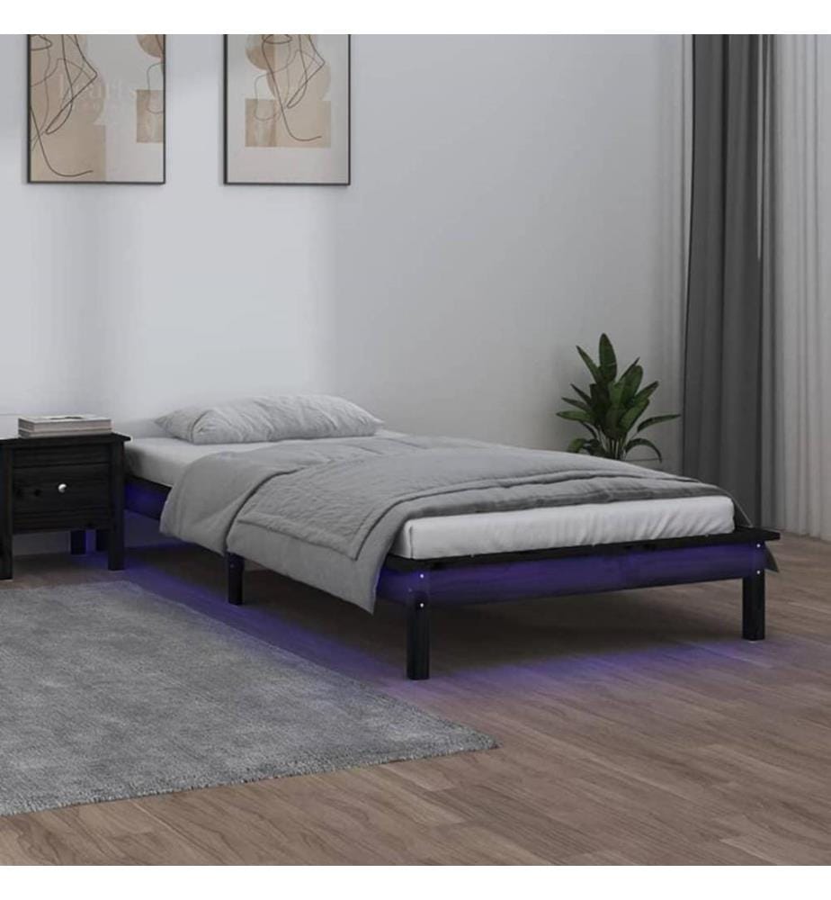 Massivholzbett mit LEDs Schwarz 75x190 cm 2FT6 Small Single