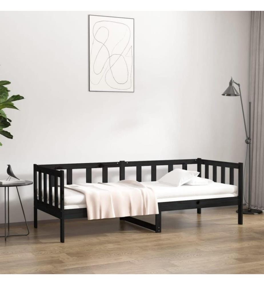 Lit de jour Noir 90x190 cm Bois de pin massif