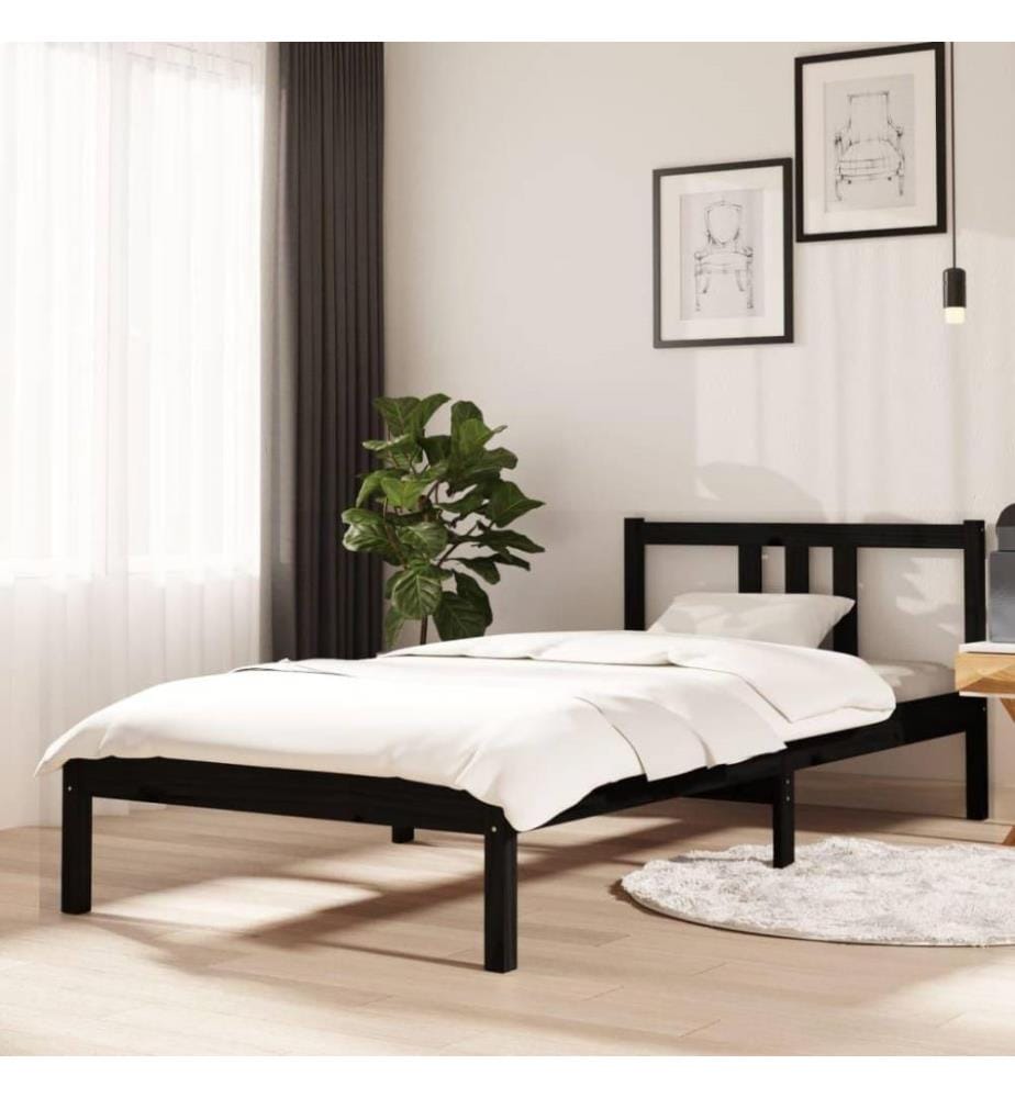 Massivholzbett Schwarz 90x200 cm