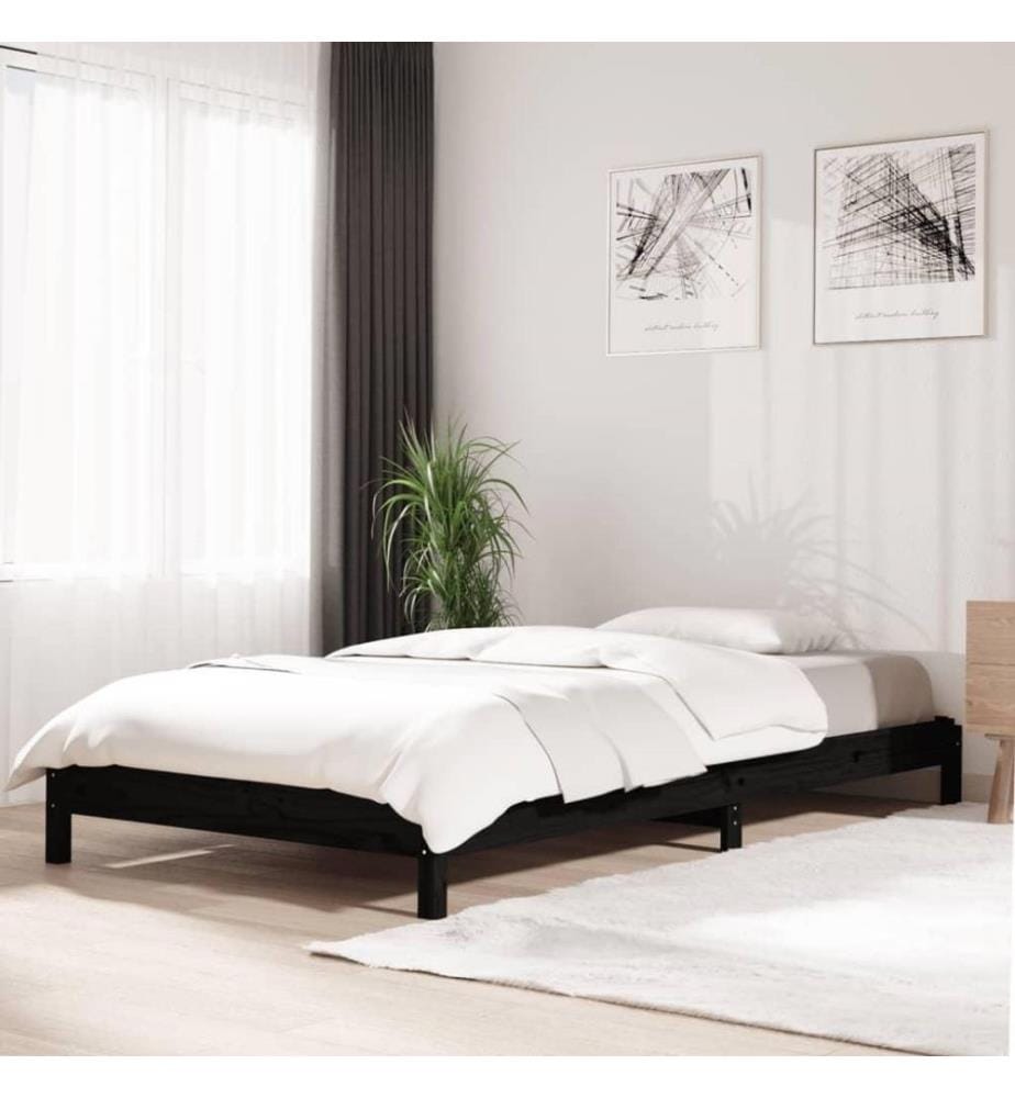 Stapelbett Schwarz 90x200 cm Massivholz Kiefer