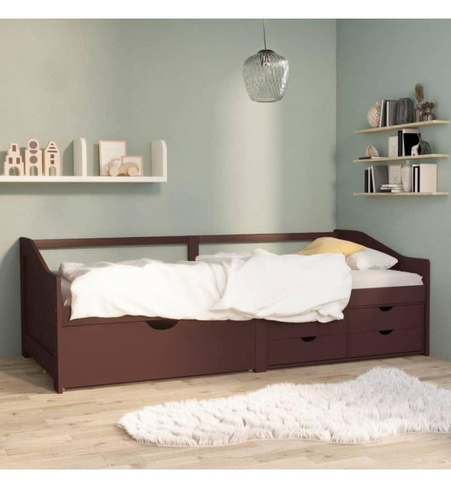 Tagesbett 3-Sitzer Schubladen Dunkelbraun Kiefernholz 90x200 cm