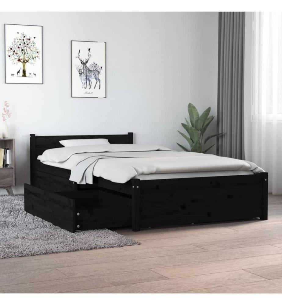Cadre de lit avec tiroirs Noir 90x190 cm Simple