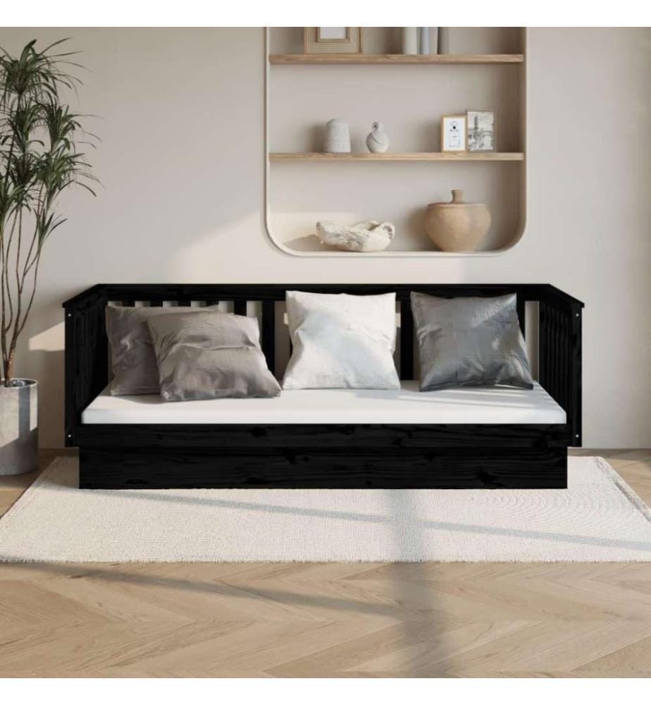 Lit de jour Noir 80x200 cm Bois de pin massif
