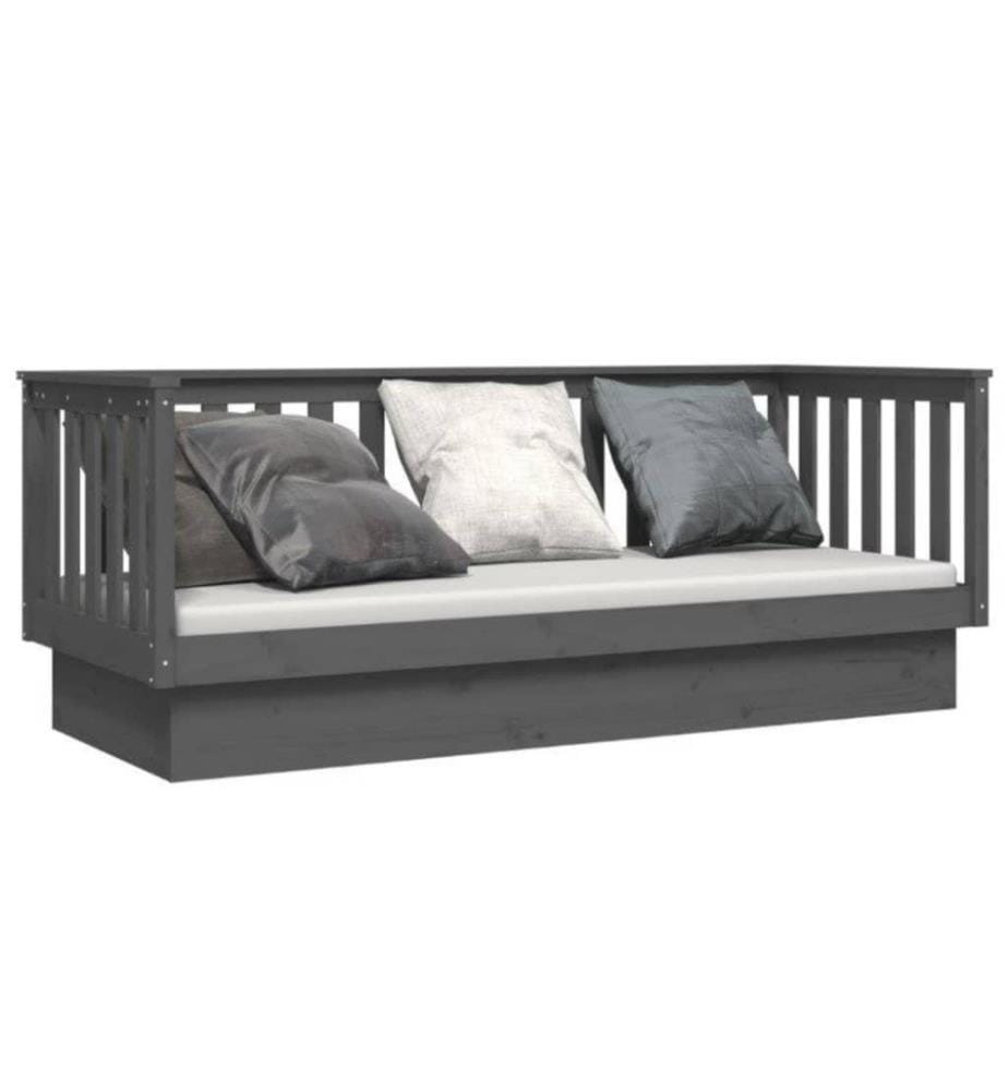 Tagesbett Grau 90x190 cm Massivholz Kiefer