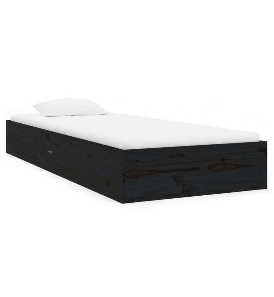 Cadre de lit Noir Bois massif 75x190 cm Petit simple