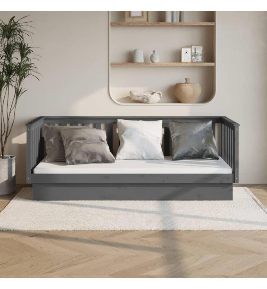 Lit de jour Gris 90x200 cm Bois de pin massif