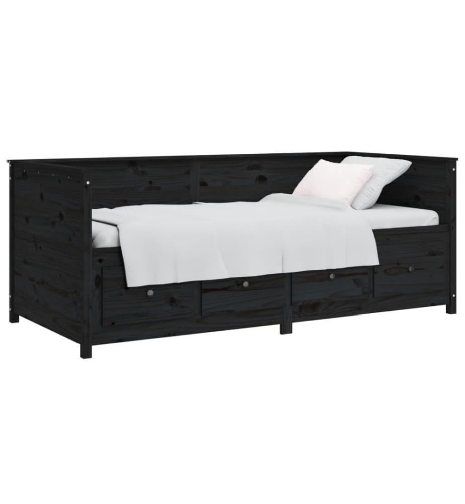 Tagesbett Schwarz 90x200 cm Massivholz Kiefer