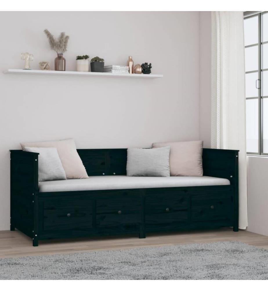 Tagesbett Schwarz 90x200 cm Massivholz Kiefer