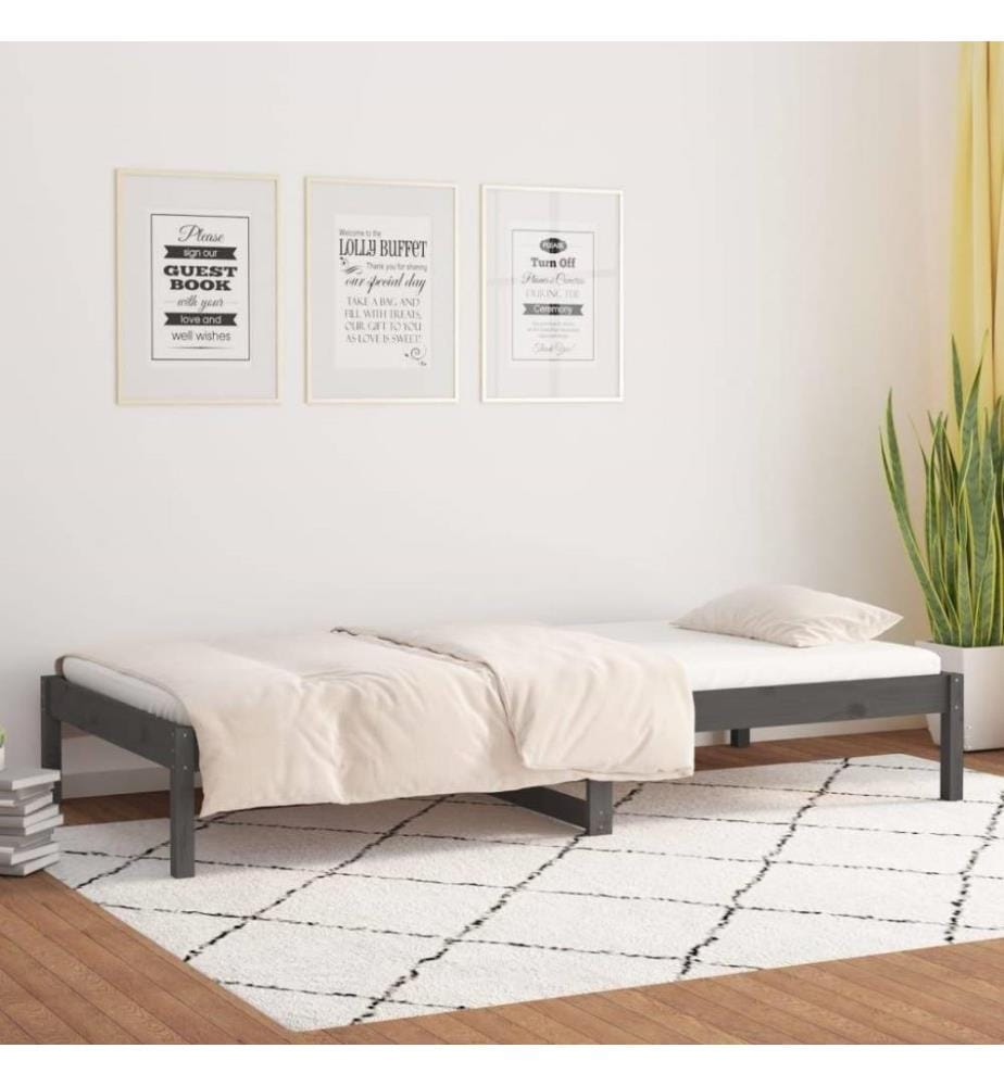 Tagesbett Grau 90x190 cm 3FT Single Massivholz Kiefer