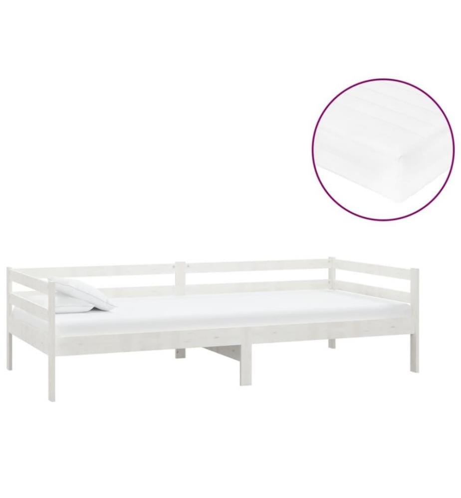 Tagesbett mit Matratze 90x200 cm Weiss Kiefer Massivholz