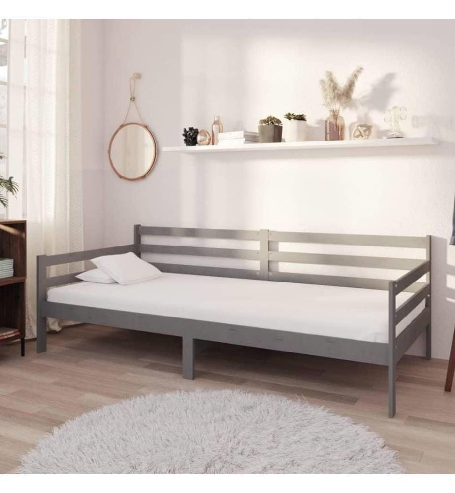 Tagesbett mit Matratze 90x200 cm Grau Kiefer Massivholz