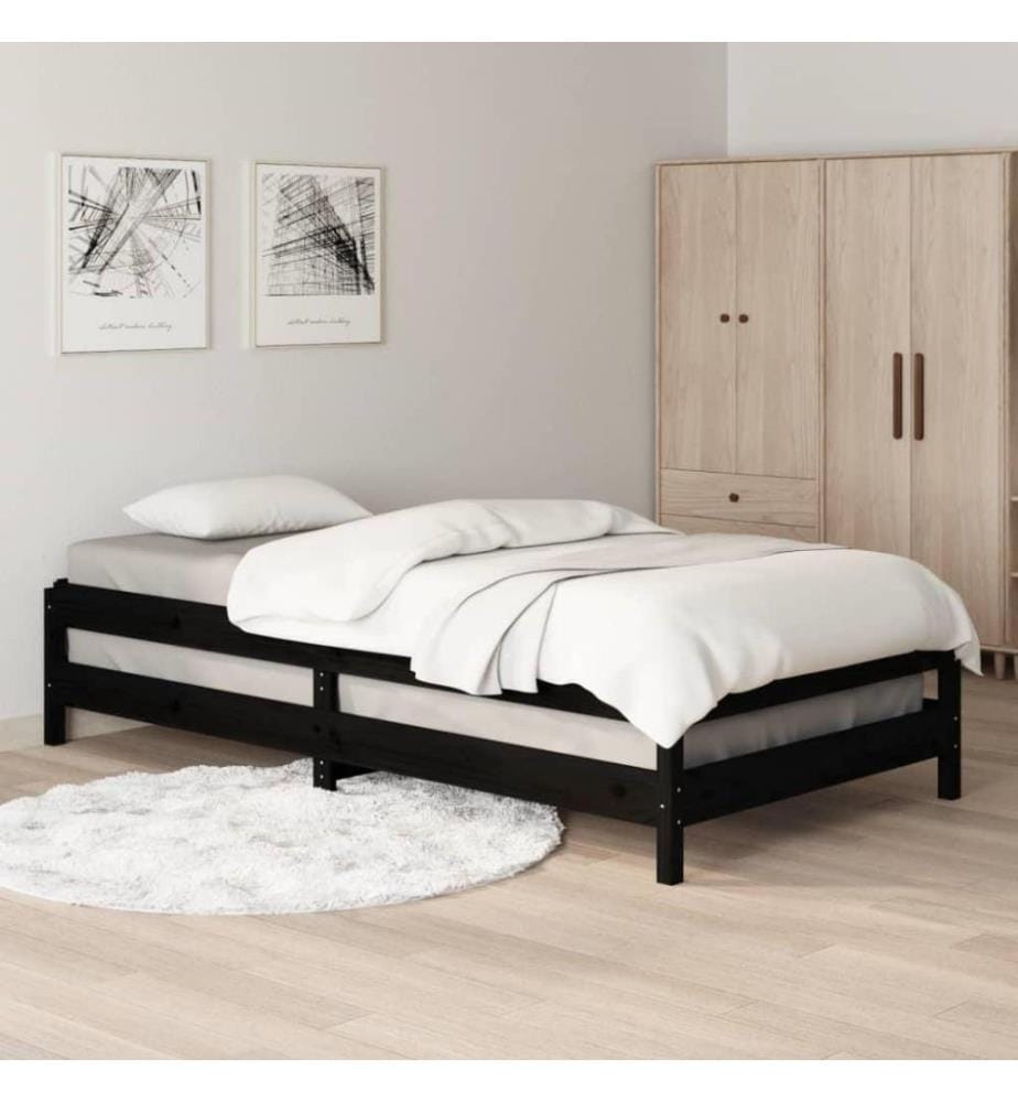 Stapelbett Schwarz 80x200 cm Massivholz Kiefer