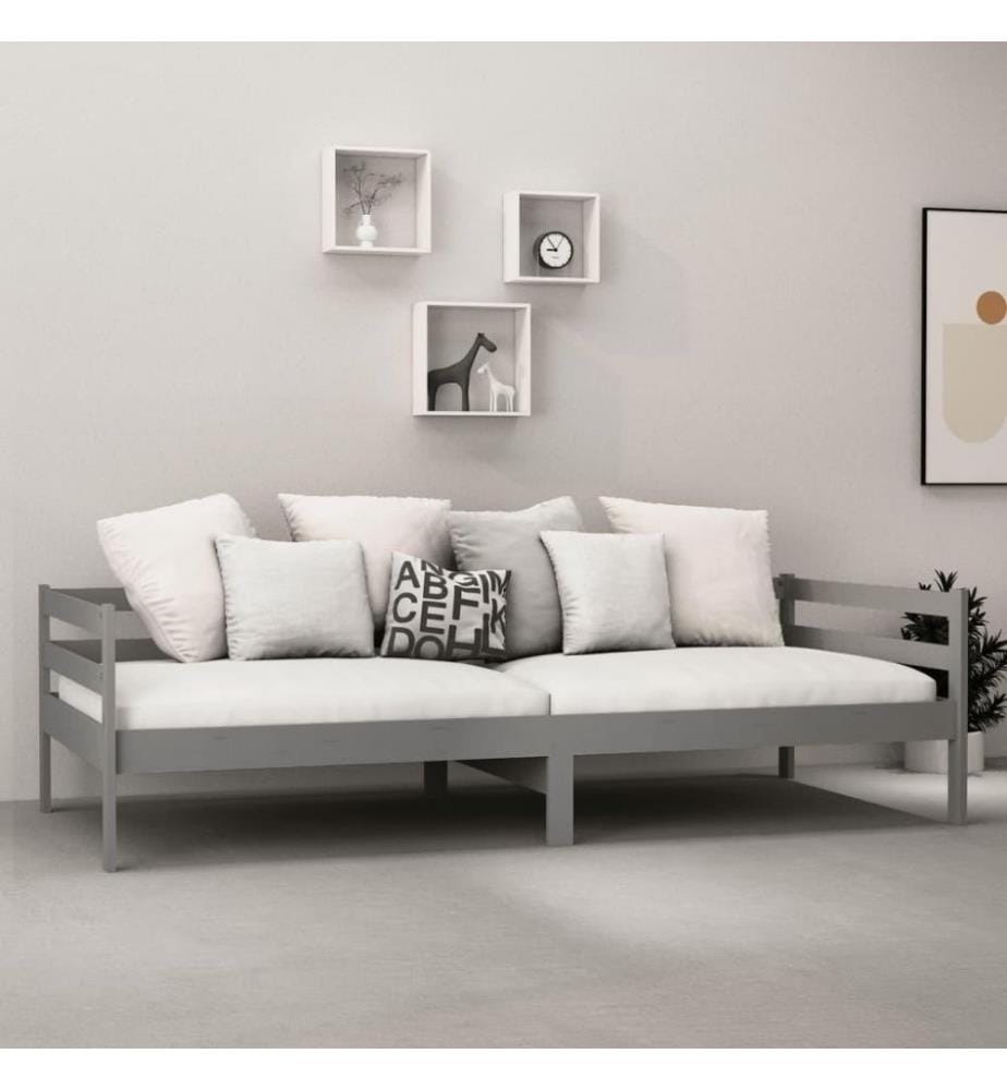 Tagesbett mit Matratze 90x200 cm Grau Kiefer Massivholz