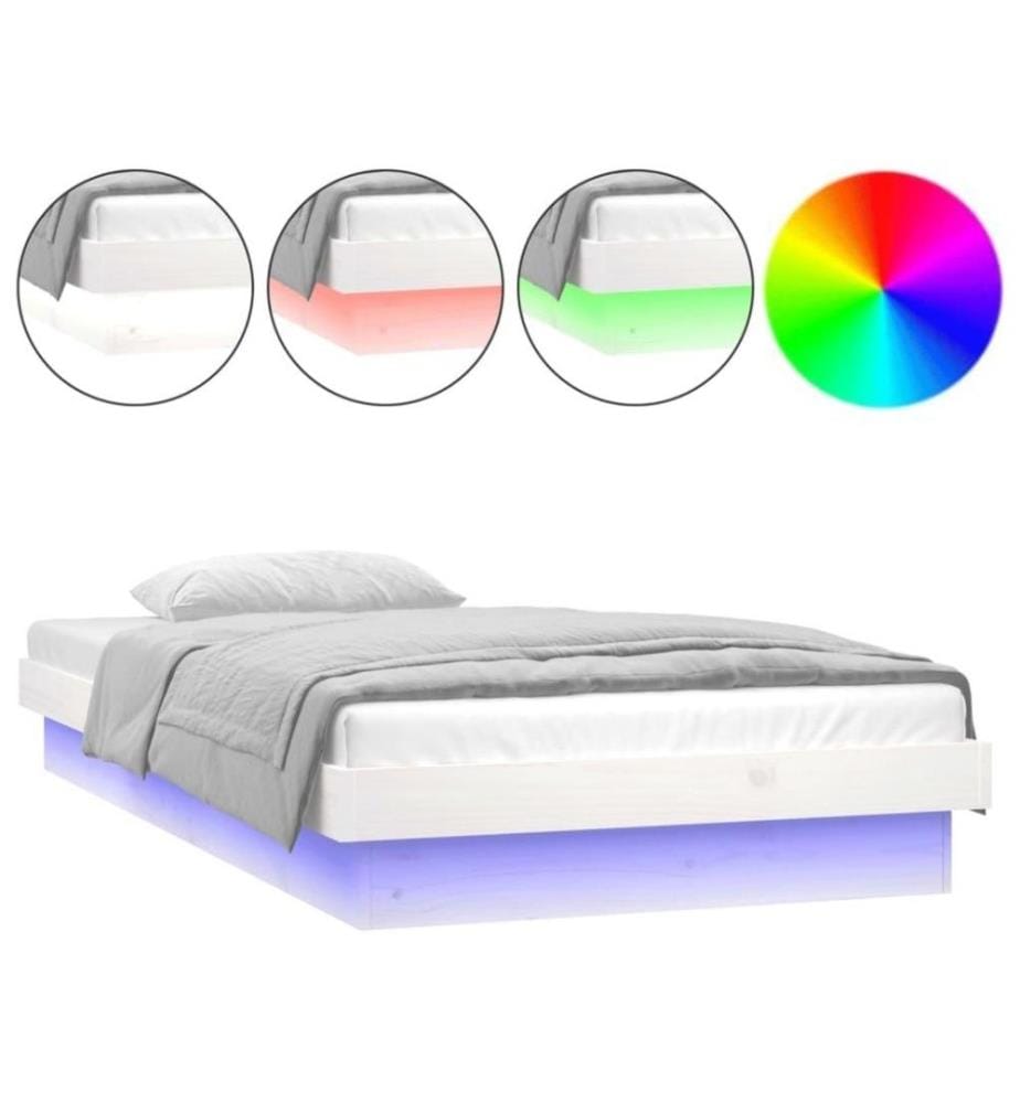 Massivholzbett mit LEDs Weiss 75x190 cm 2FT6 Small Single