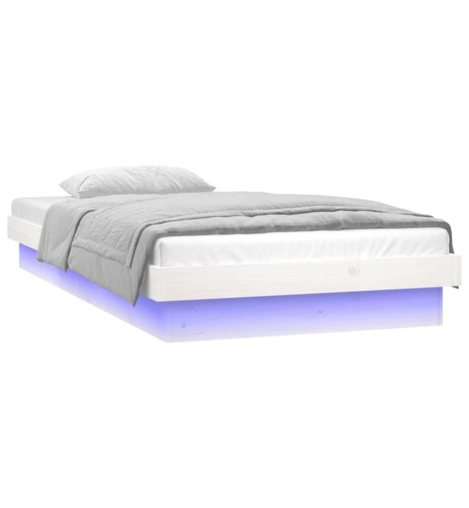 Massivholzbett mit LEDs Weiss 75x190 cm 2FT6 Small Single