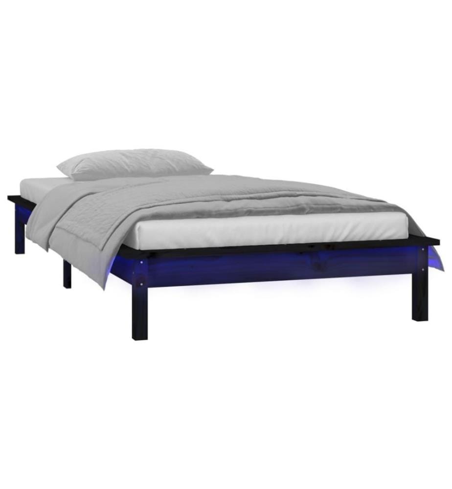 Massivholzbett mit LEDs Schwarz 90x200 cm