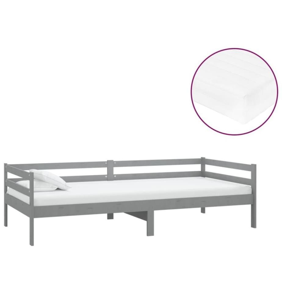 Tagesbett mit Matratze 90x200 cm Grau Kiefer Massivholz