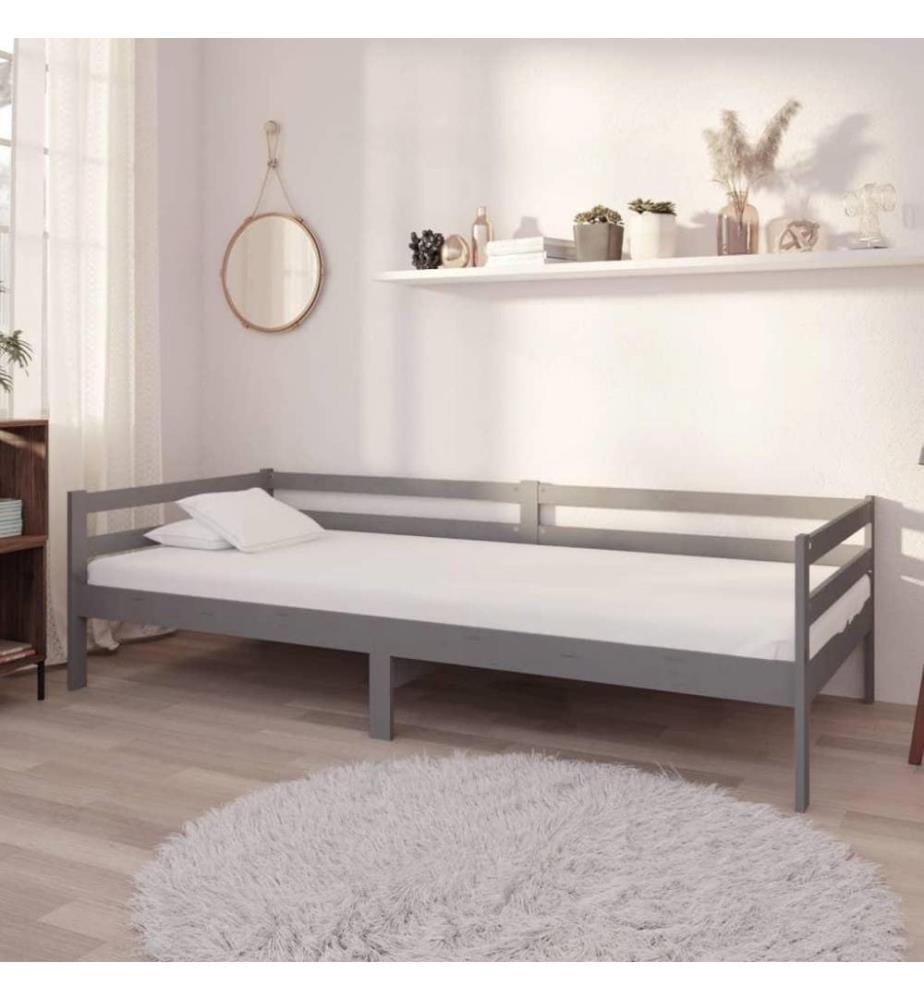 Lit de repos avec matelas 90x200 cm Gris Bois de pin massif