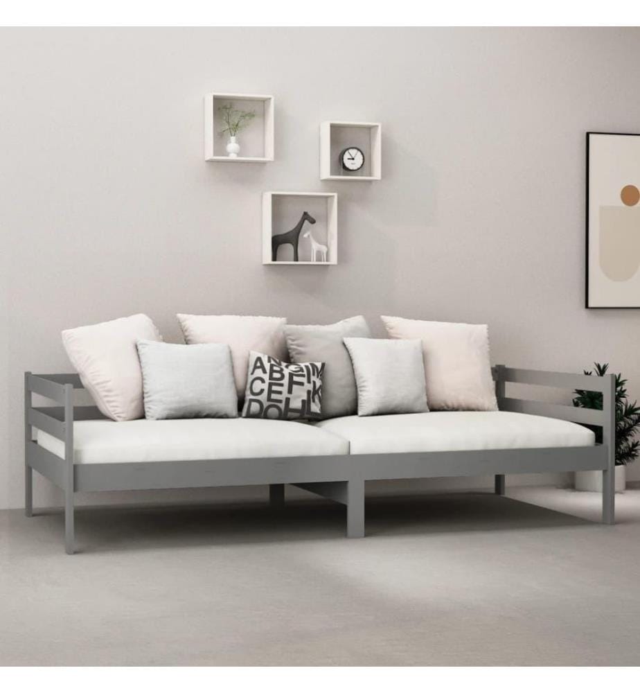 Tagesbett mit Matratze 90x200 cm Grau Kiefer Massivholz
