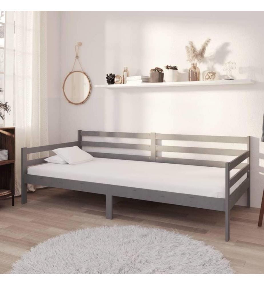 Tagesbett mit Matratze 90x200 cm Grau Kiefer Massivholz