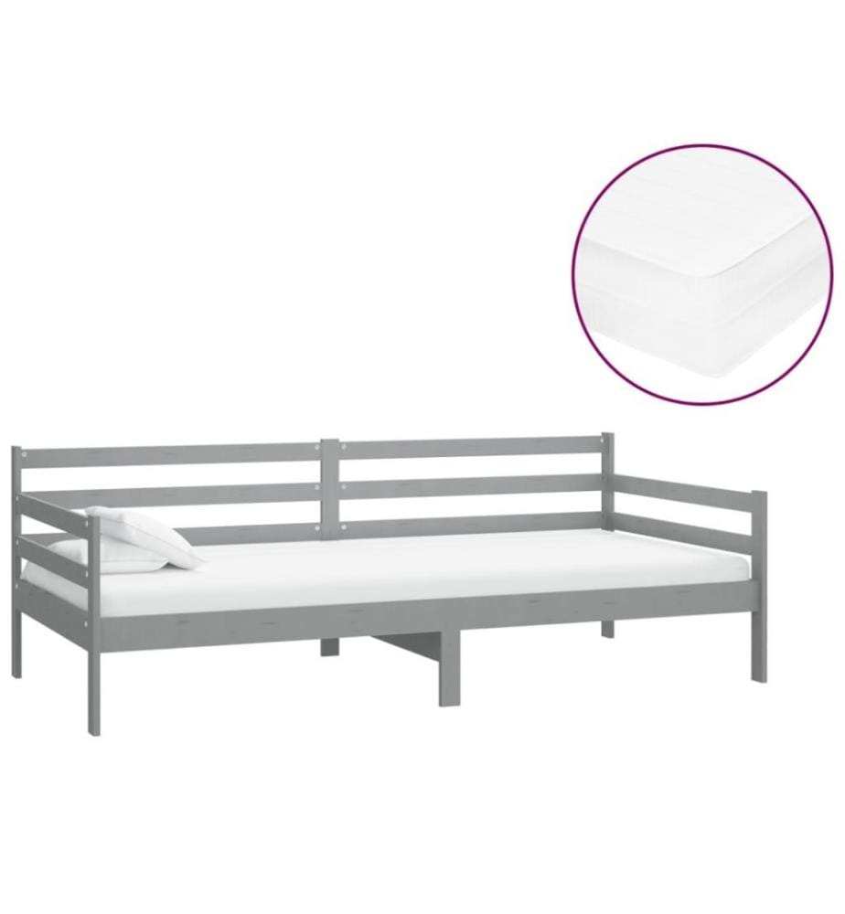 Tagesbett mit Matratze 90x200 cm Grau Kiefer Massivholz