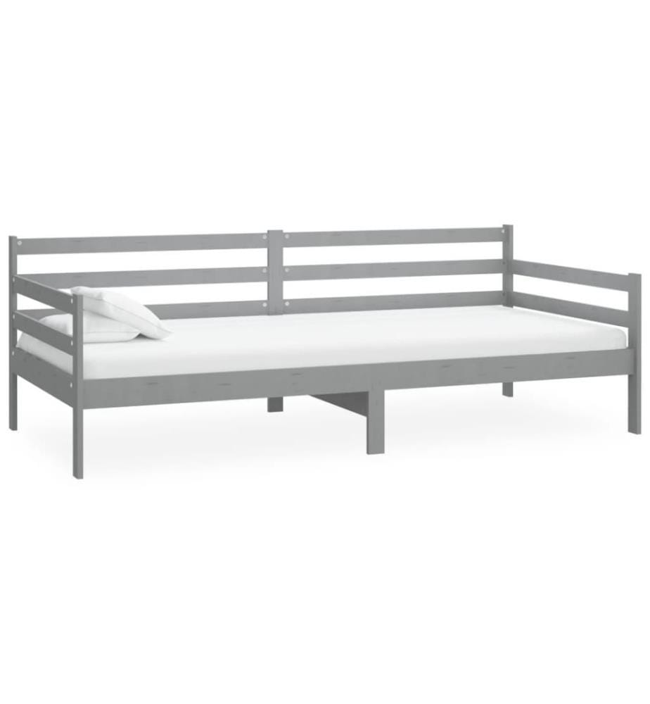 Tagesbett mit Matratze 90x200 cm Grau Kiefer Massivholz