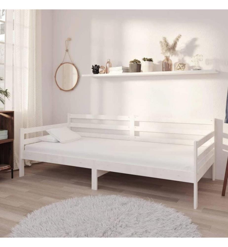 Tagesbett mit Matratze 90x200 cm Weiss Kiefer Massivholz