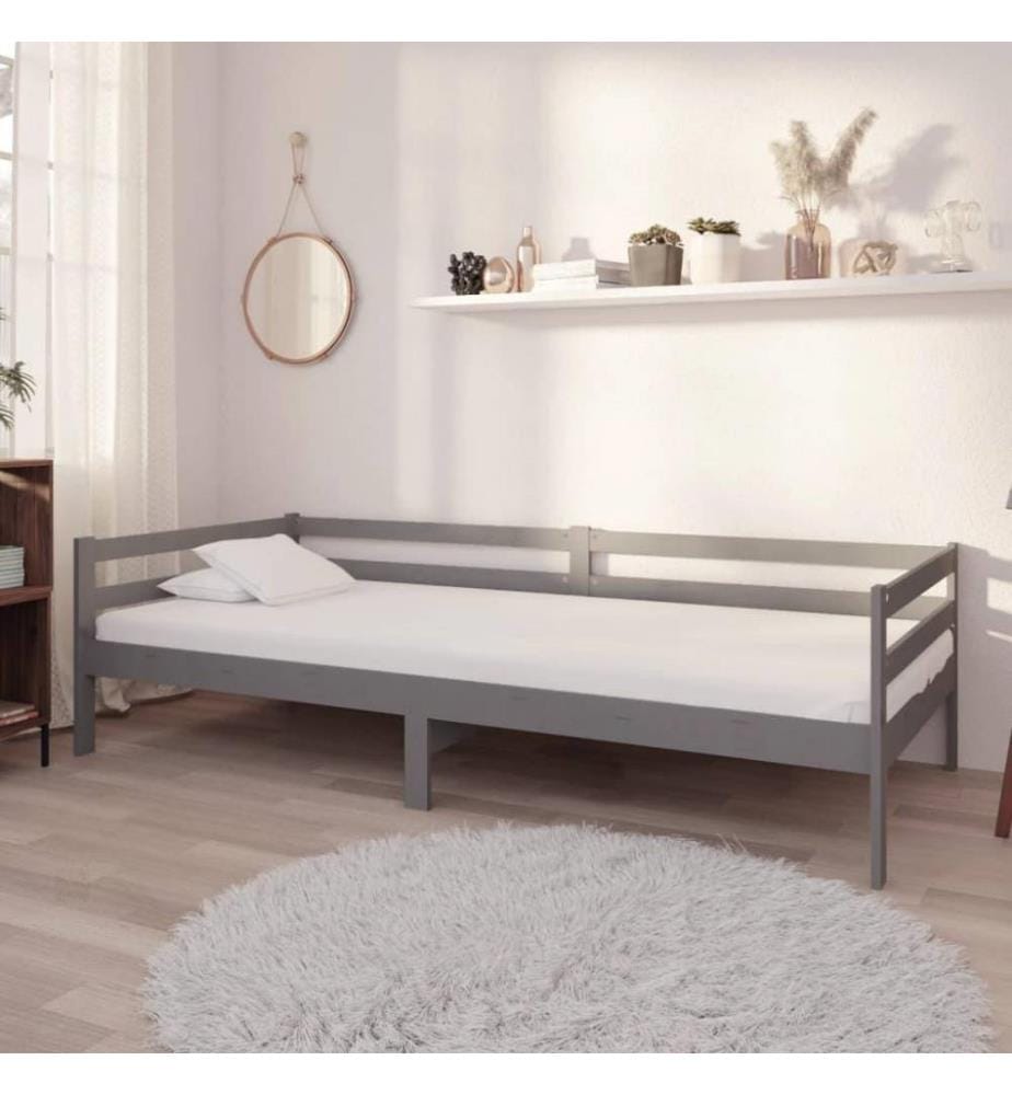 Tagesbett mit Matratze 90x200 cm Grau Kiefer Massivholz