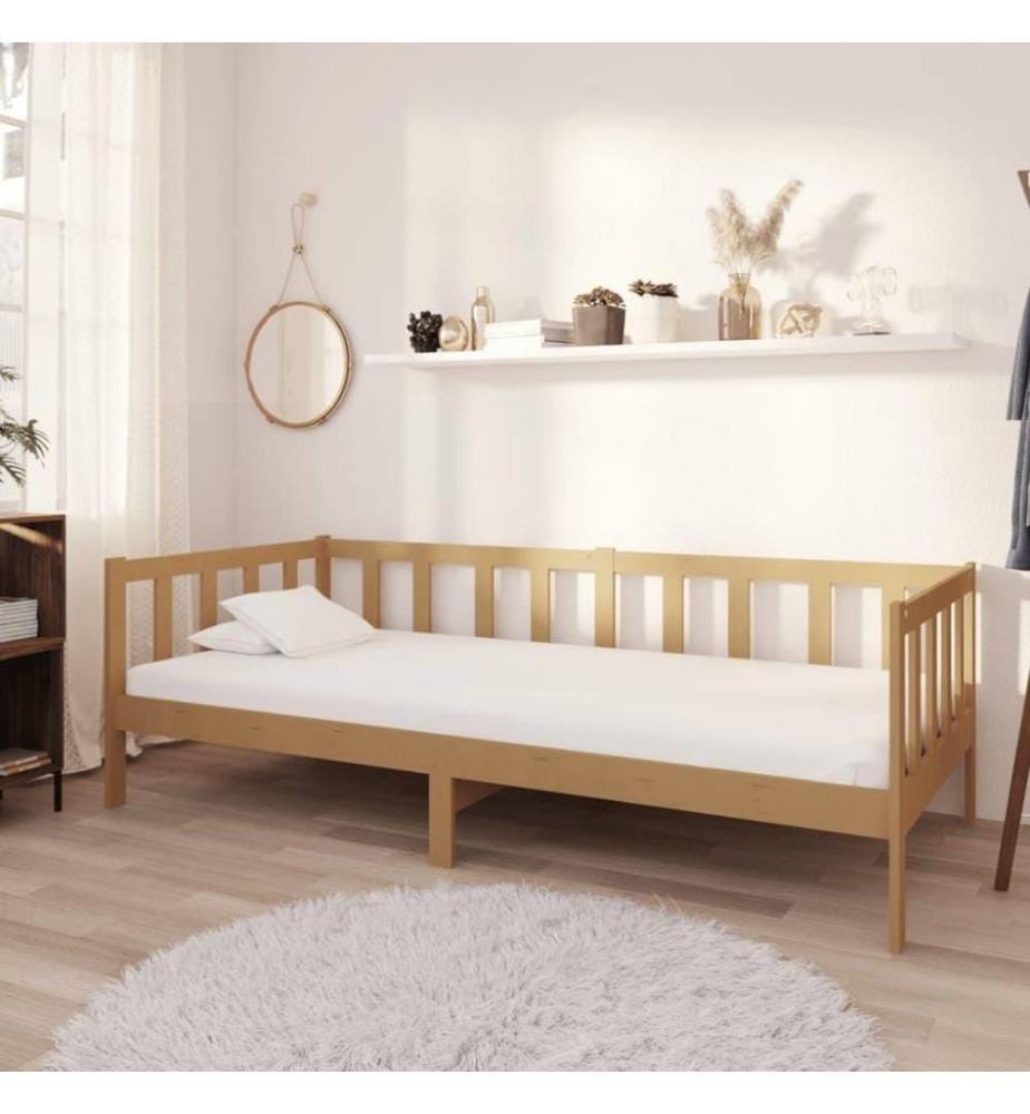 Tagesbett mit Matratze 90x200 cm Honigbraun Massivholz Kiefer