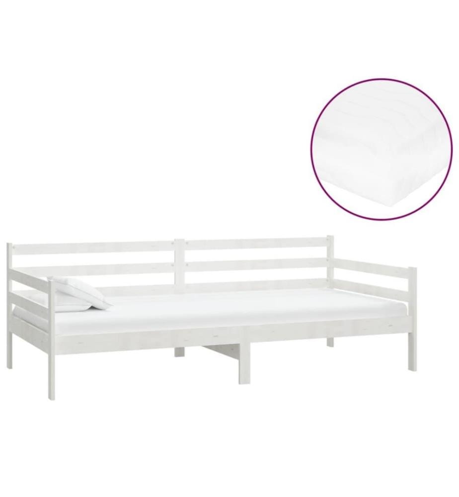 Tagesbett mit Matratze 90x200 cm Weiss Kiefer Massivholz