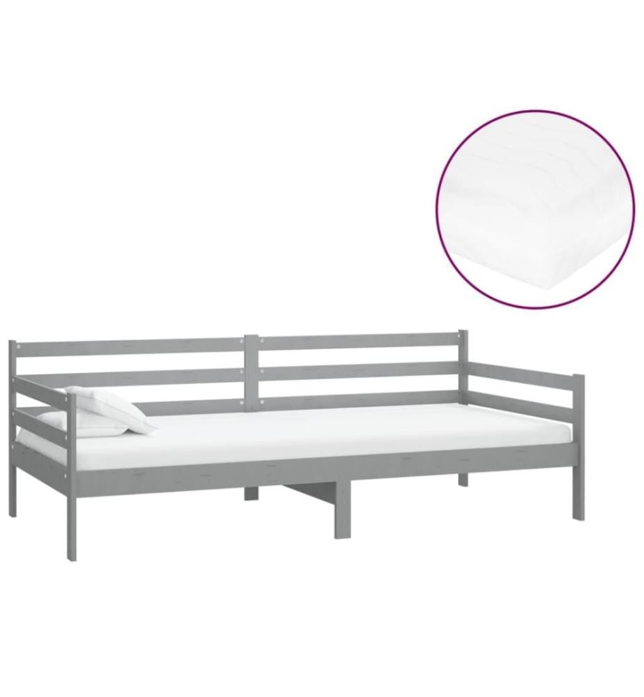 Tagesbett mit Matratze 90x200 cm Grau Kiefer Massivholz