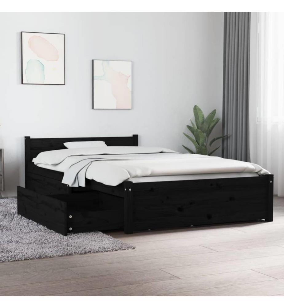 Bett mit Schubladen Schwarz 90x200 cm