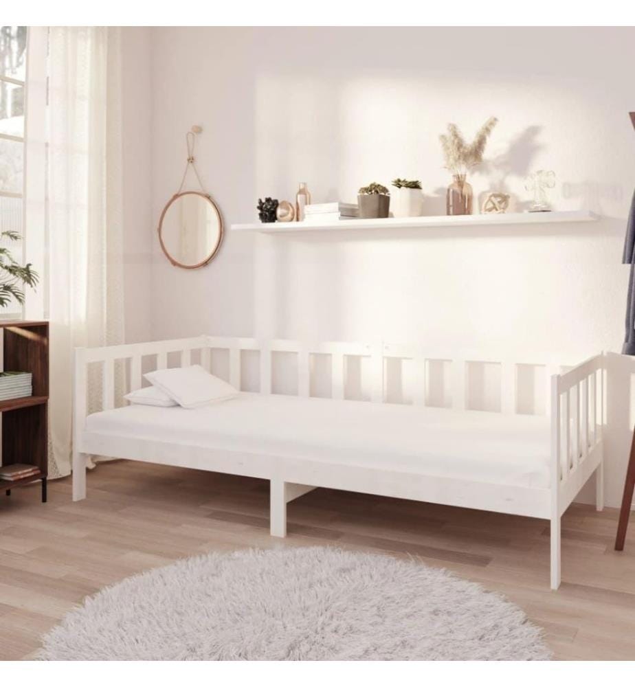 Lit Blanc Bois de pin massif 90x200 cm