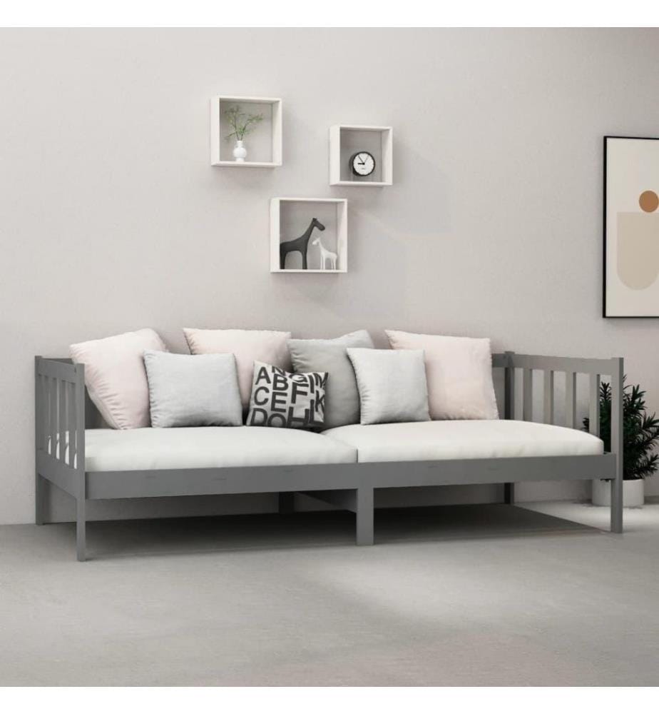 Tagesbett mit Matratze 90x200 cm Grau Kiefer Massivholz