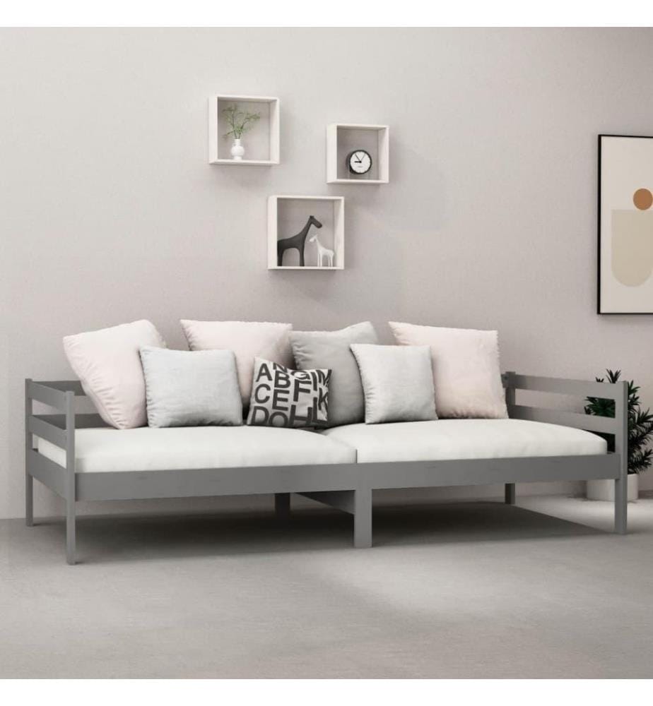 Tagesbett mit Matratze 90x200 cm Grau Kiefer Massivholz