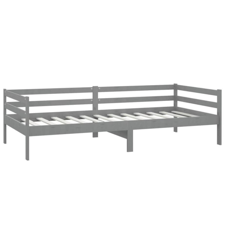 Tagesbett mit Matratze 90x200 cm Grau Kiefer Massivholz