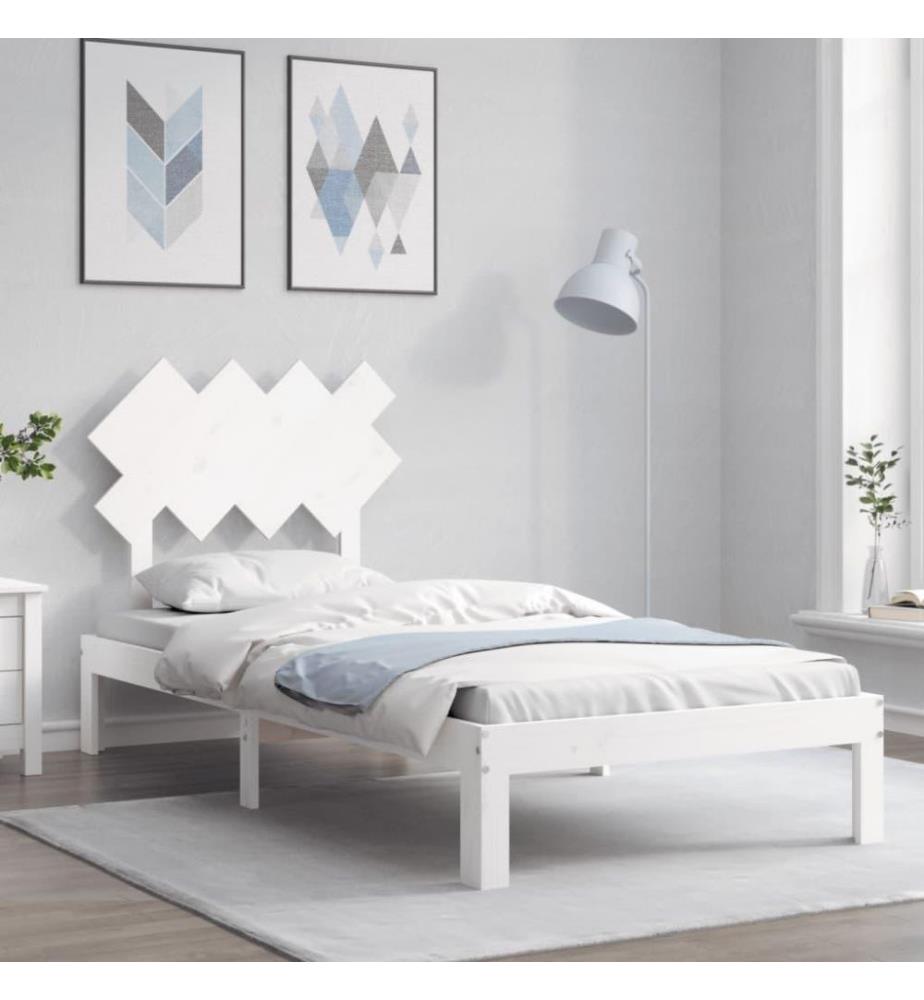 Massivholzbett mit Kopfteil Weiss 90x200 cm