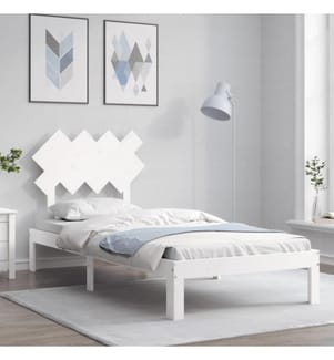 Massivholzbett mit Kopfteil Weiss 90x200 cm
